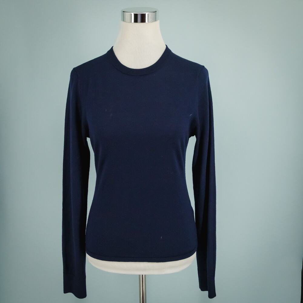 J. Crew Size Medium M Navy Carolyn Fitted Crew Neck 100% Merino Wool Sweater - Picture 2 of 7